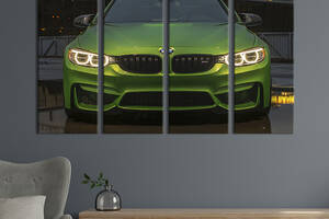 Модульная картина из 4 частей на холсте KIL Art Красивый зелёный BMW Gran Turismo 149x93 см (111-41)
