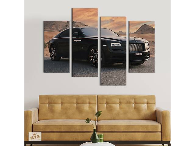 Модульная картина из 4 частей на холсте KIL Art Красивый чёрный Rolls-Royce 89x56 см (124-42)