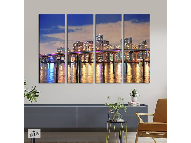 Модульная картина из 4 частей на холсте KIL Art Красивый моста в Майами 149x93 см (360-41)