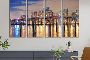 Модульная картина из 4 частей на холсте KIL Art Красивый моста в Майами 89x53 см (360-41)