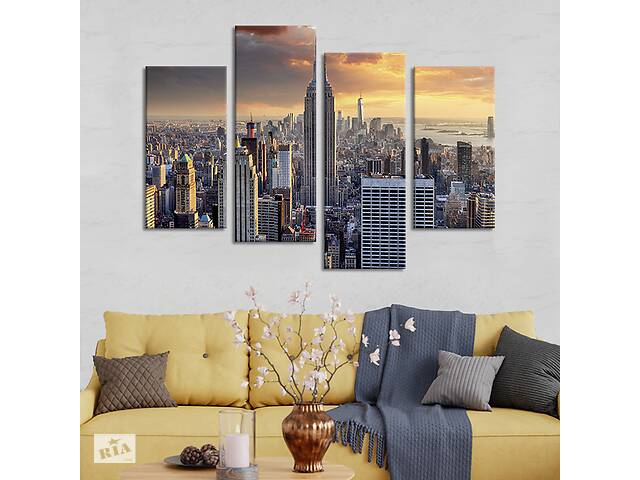 Модульная картина из 4 частей на холсте KIL Art Красивые небоскрёбы в огромном Нью-Йорке 129x90 см (370-42)