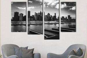 Модульная картина из 4 частей на холсте KIL Art Красивый чёрно-белый Манхэттен в Нью-Йорке 129x90 см (387-42)