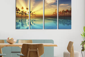 Модульная картина из 4 частей на холсте KIL Art Красивые пальмы на берегу залива 89x53 см (423-41)
