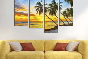 Модульная картина из 4 частей на холсте KIL Art Красивый закат на пляже Барбадоса 89x56 см (428-42)