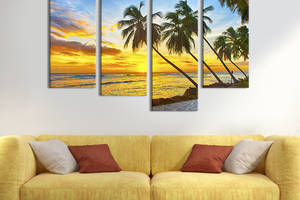 Модульная картина из 4 частей на холсте KIL Art Красивый закат на пляже Барбадоса 149x106 см (428-42)