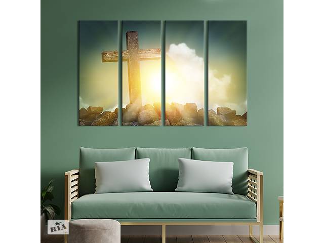 Модульная картина из 4 частей на холсте KIL Art Крест в лучах яркого солнца 209x133 см (474-41)