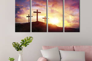 Модульная картина из 4 частей на холсте KIL Art Кресты на горе в лучах вечернего солнца 209x133 см (469-41)