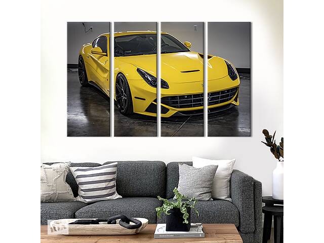 Модульная картина из 4 частей на холсте KIL Art Крутой жёлтый Ferrari 209x133 см (122-41)