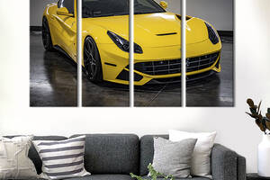 Модульная картина из 4 частей на холсте KIL Art Крутой жёлтый Ferrari 149x93 см (122-41)