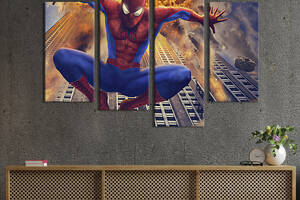 Модульная картина из 4 частей на холсте KIL Art Крутой прыжок Человека-паука 129x90 см (744-42)