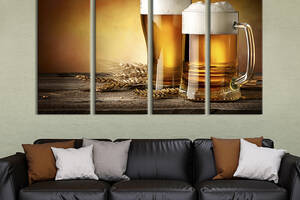 Модульная картина из 4 частей на холсте KIL Art Кружки с пивом 89x53 см (286-41)