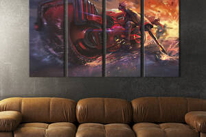 Модульная картина из 4 частей на холсте KIL Art Киберпанк парень на мотоцикле 209x133 см (695-41)