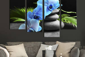 Модульная картина из 4 частей на холсте KIL Art Лазурная орхидея и серые спа-камни 129x90 см (71-42)
