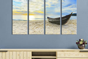 Модульная картина из 4 частей на холсте KIL Art Лодка на морском песке 209x133 см (413-41)