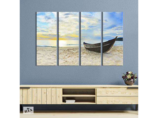 Модульная картина из 4 частей на холсте KIL Art Лодка на морском песке 209x133 см (413-41)