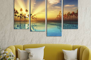 Модульная картина из 4 частей на холсте KIL Art Лучи солнца над морским заливом 129x90 см (423-42)