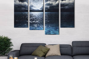 Модульная картина из 4 частей на холсте KIL Art Луна над чистым морским пляжем 129x90 см (427-42)
