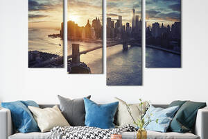 Модульная картина из 4 частей на холсте KIL Art Манхэттенский мост в Нью-Йорке на рассвете 89x56 см (351-42)