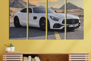 Модульная картина из 4 частей на холсте KIL Art Mercedes-Benz на пустынной трассе 89x53 см (126-41)