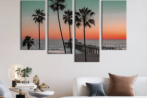 Модульная картина из 4 частей на холсте KIL Art Многолюдный пляж в Калифорнии 129x90 см (435-42)