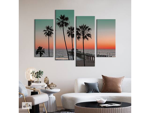 Модульная картина из 4 частей на холсте KIL Art Многолюдный пляж в Калифорнии 129x90 см (435-42)