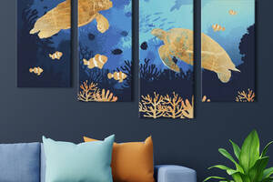 Модульная картина из 4 частей на холсте KIL Art Море Черепахи в морской глубине 129x90 см (MK412825)