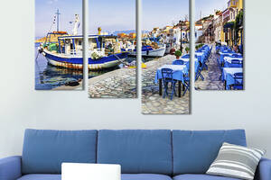 Модульная картина из 4 частей на холсте KIL Art Морское кафе на острове Халки в Греции 129x90 см (355-42)