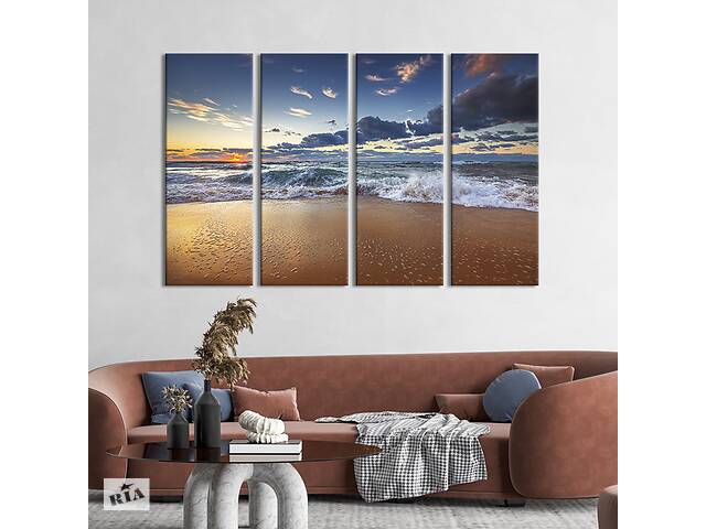 Модульная картина из 4 частей на холсте KIL Art Морские волны на пляже 89x53 см (425-41)
