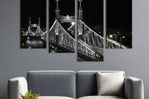 Модульная картина из 4 частей на холсте KIL Art Мост Свободы в Будапеште ночью 129x90 см (321-42)