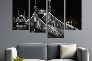 Модульная картина из 4 частей на холсте KIL Art Мост Свободы в Будапеште ночью 89x56 см (321-42)