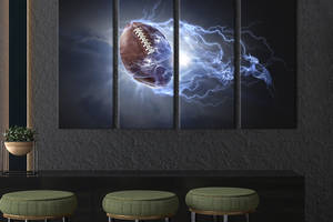 Модульная картина из 4 частей на холсте KIL Art Мяч для игры в регби с молниями 149x93 см (495-41)