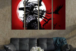 Модульная картина из 4 частей на холсте KIL Art Мистический самурай с воронами 89x53 см (532-41)