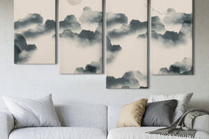 Модульная картина из 4 частей на холсте KIL Art Мистика Туманные горы и Луна 89x56 см (MK412807)