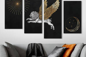 Модульная картина из 4 частей на холсте KIL Art Мистика Золотой грифон 129x90 см (MK412814)
