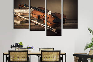 Модульная картина из 4 частей на холсте KIL Art Натюрморт винтажная скрипка 129x90 см (508-42)