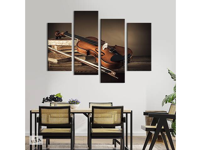 Модульная картина из 4 частей на холсте KIL Art Натюрморт винтажная скрипка 129x90 см (508-42)