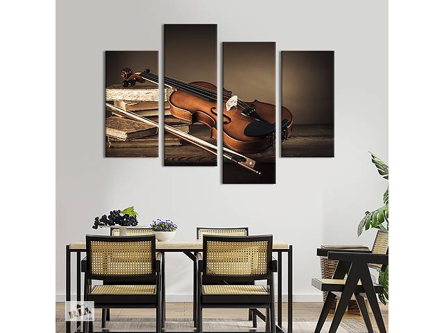Модульная картина из 4 частей на холсте KIL Art Натюрморт винтажная скрипка 89x56 см (508-42)