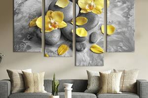 Модульная картина из 4 частей на холсте KIL Art Нежная орхидея на серых камнях 129x90 см (75-42)