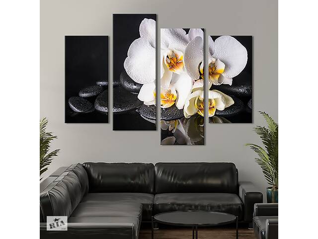 Модульная картина из 4 частей на холсте KIL Art Нежные белые орхидеи 129x90 см (68-42)