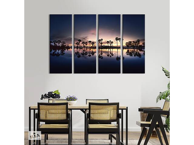 Модульная картина из 4 частей на холсте KIL Art Ночные пальмы на берегу 149x93 см (452-41)