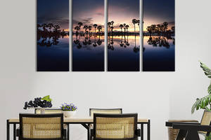 Модульная картина из 4 частей на холсте KIL Art Ночные пальмы на берегу 89x53 см (452-41)