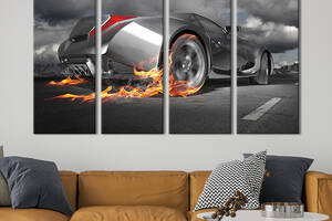 Модульная картина из 4 частей на холсте KIL Art Огненный автомобиль 149x93 см (93-41)