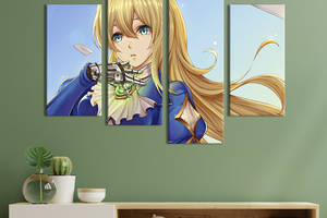 Модульная картина из 4 частей на холсте KIL Art Опасная девушка Вайолет Эвергарден 129x90 см (656-42)