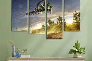 Модульная картина из 4 частей на холсте KIL Art Опасный мотоциклетный спорт 129x90 см (482-42)