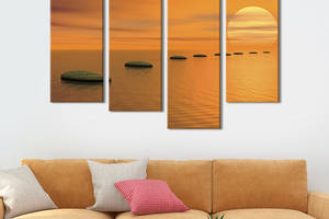 Модульная картина из 4 частей на холсте KIL Art Оранжевое солнце над морем 89x56 см (415-42)