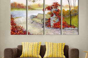Модульная картина из 4 частей на холсте KIL Art Осенняя скамейка в парке 209x133 см (322-41)