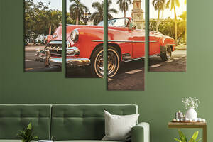 Модульная картина из 4 частей на холсте KIL Art Открытый красный автмобиль 89x56 см (116-42)