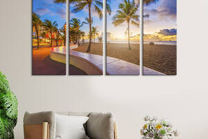 Модульная картина из 4 частей на холсте KIL Art Пальмы на пляже в Флориде 149x93 см (391-41)