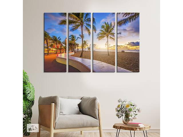 Модульная картина из 4 частей на холсте KIL Art Пальмы на пляже в Флориде 149x93 см (391-41)