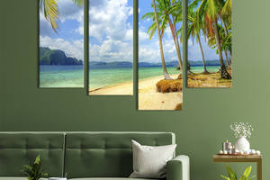 Модульная картина из 4 частей на холсте KIL Art Пальмы на океанском пляжу 129x90 см (406-42)